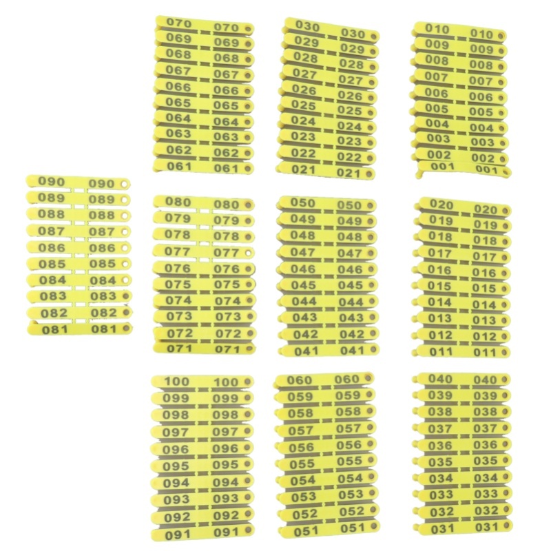 Livestock Ear Tag - 100 Stück 001-100 Nummerierte Kunststoff-Viehmarken, farbecht,