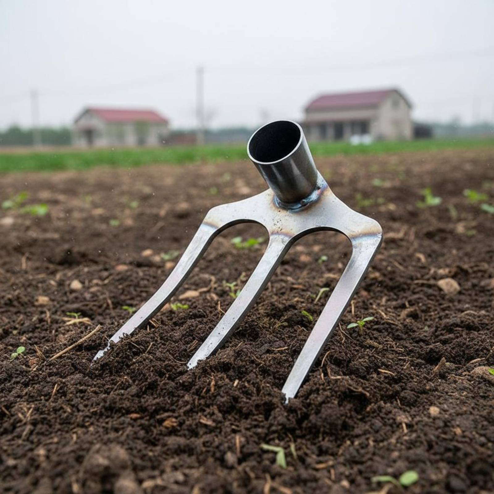 Soil Tilling Cultivator - Stahl-Bodenrechenkopf mit scharfen Zinken, manueller 4-Zinken-Gartenkultivator,