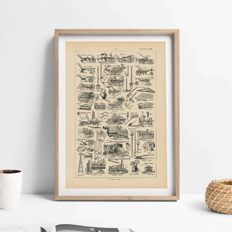 Agriculture Farming Poster - Landwirtschaftliche Ausrüstung Landwirtschaftliche Werkzeuge Antike Druck
