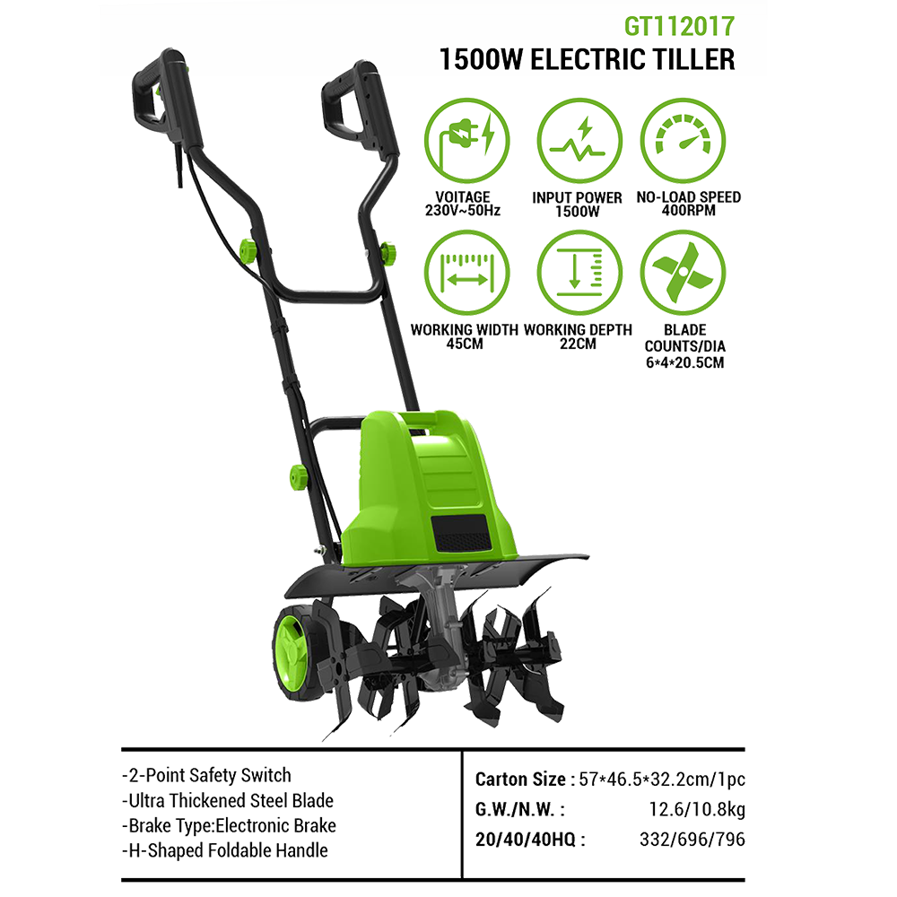 1500W Elektrischer Bodenfräser – Soil Tilling Cultivator Bewertung und Preis